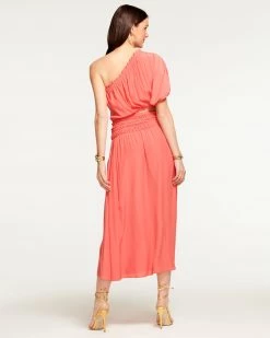 Ramy Brook Dina Smocked Midi Cutout Dress