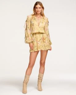 Ramy Brook Printed Hamilton Ruffle Sleeve Mini Dress