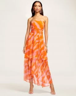 Ramy Brook All New Arrivals Printed Bernadette Strapless Midi Dress
